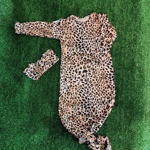 Leopard Print Baby Gown with Headband